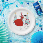 1950年ヴィンテージクリスマスの犬と女性 ペーパープレート (パーティー)