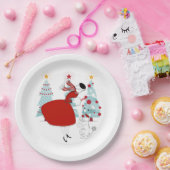 1950年ヴィンテージクリスマスの犬と女性 ペーパープレート (パーティー)