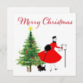 1950年ヴィンテージクリスマスレディと犬 シーズンカード (正面/裏面)