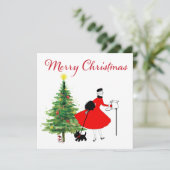 1950年ヴィンテージクリスマスレディと犬 シーズンカード (スタンド正面)