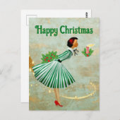 1950年ヴィンテージクリスマス女性 ポストカード (正面/裏面)
