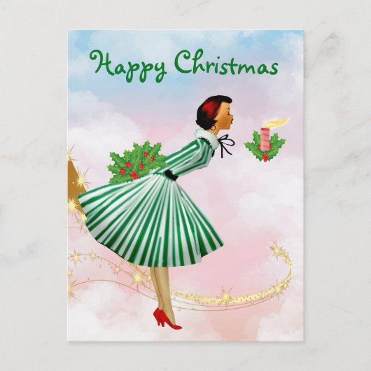 1950年ヴィンテージクリスマス女性 ポストカード (正面)