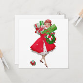 1950年ヴィンテージレディークリスマスショッピング カード (正面/裏面インサイチュ)