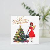 1950年ヴィンテージレディークリスマスショッピング カード (スタンド正面)