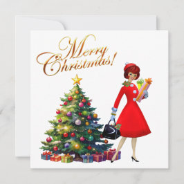 1950年ヴィンテージレディークリスマスショッピング カード