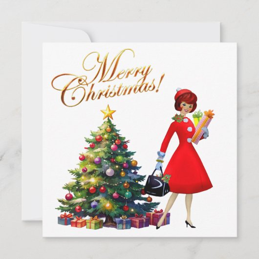 1950年ヴィンテージレディークリスマスショッピング カード (正面)