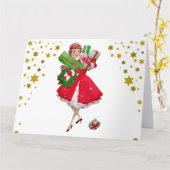 1950年ヴィンテージレディークリスマスショッピング カード (黄色い花)