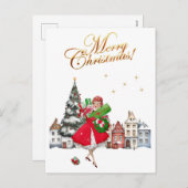 1950年ヴィンテージレディークリスマスショッピング シーズンポストカード (正面/裏面)