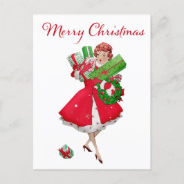 1950年ヴィンテージレディークリスマスショッピング ポストカード