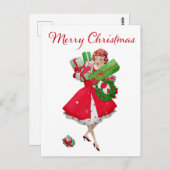 1950年ヴィンテージレディークリスマスショッピング ポストカード (正面/裏面)