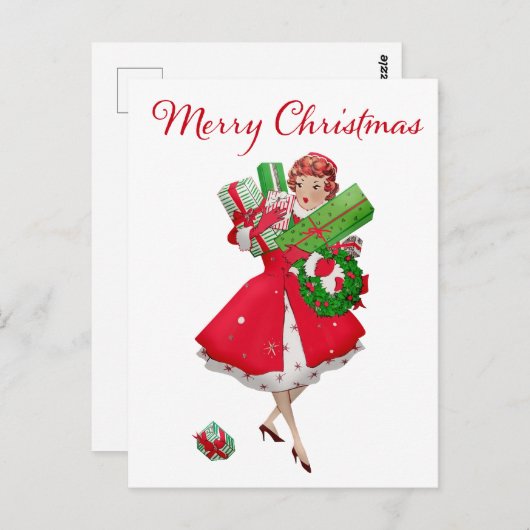 1950年ヴィンテージレディークリスマスショッピング ポストカード (正面/裏面)