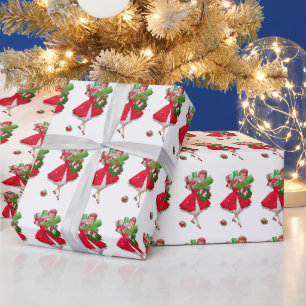 1950年ヴィンテージレディークリスマスショッピング ラッピングペーパー