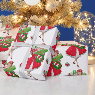 1950年ヴィンテージレディークリスマスショッピング ラッピングペーパー