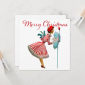 1950年ヴィンテージレディーチェッキングクリスマスメール カード (正面/裏面インサイチュ)