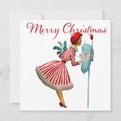 1950年ヴィンテージレディーチェッキングクリスマスメール カード (正面)