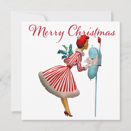 1950年ヴィンテージレディーチェッキングクリスマスメール カード (正面)