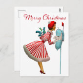 1950年ヴィンテージレディーチェッキングクリスマスメール ポストカード (正面/裏面)