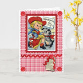 1950年代かわいい女性のカーボーイ誕生日カード カード (黄色い花)