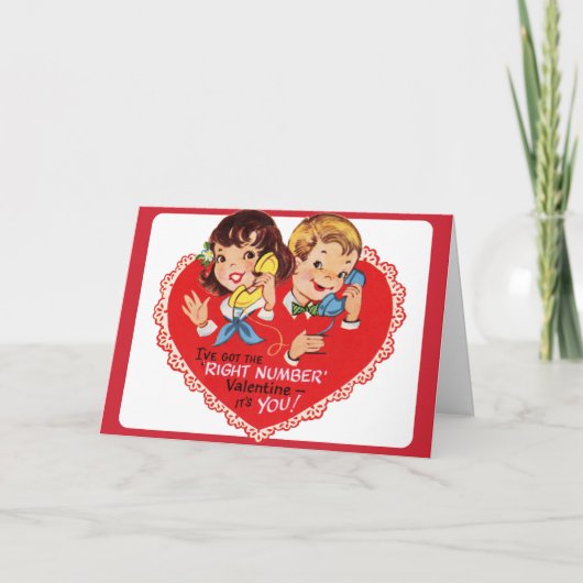 1950年代かわいい男の子カスタム女の子バレンタイン シーズンカード (正面)