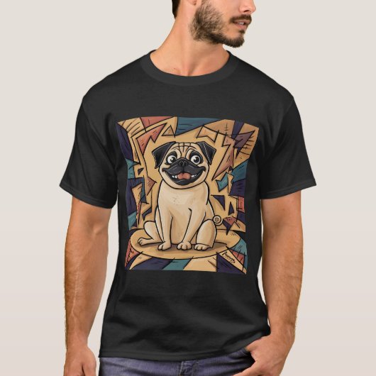 1950年代と1960年代のパグ愛好家のための表現力豊かなアート Tシャツ (正面)