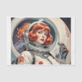 1950年代に月に向かう赤い宇宙飛行士の女性 薄葉紙 (正面)