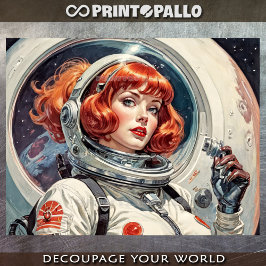 1950年代に月に向かう赤い宇宙飛行士の女性 薄葉紙