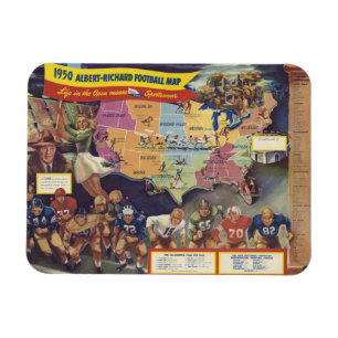 1950年代のアメリカンフットボールのヴィンテージ地図 マグネット