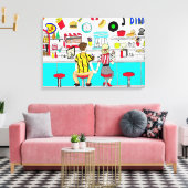 1950年代のカップルがダイナーで手を握り キャンバスプリント (インサイチュ (リビング))