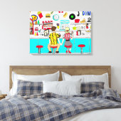 1950年代のカップルがダイナーで手を握り キャンバスプリント (インサイチュ (寝室))