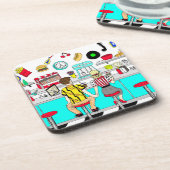 1950年代のカップルがダイナーで手を握り コースター (左側)