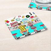 1950年代のカップルがダイナーで手を握り スクエアペーパーコースター (アングル)