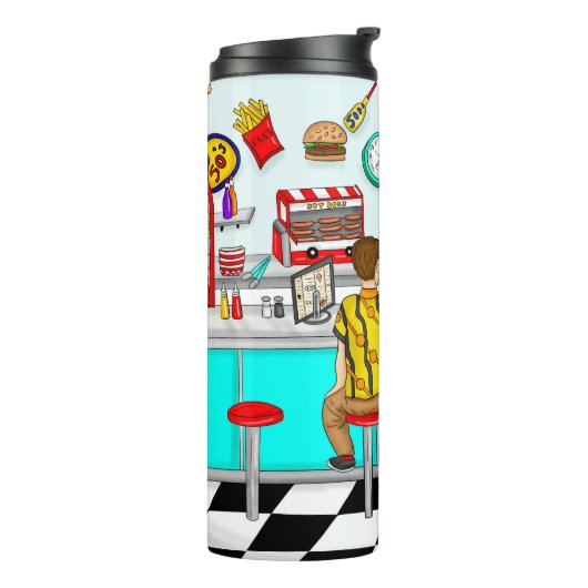 1950年代のカップルがダイナーで手を握り タンブラー (回転左)