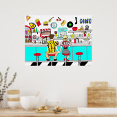 1950年代のカップルがダイナーで手を握り ポスター (キッチン)