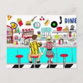 1950年代のカップルがダイナーで手を握り ポストカード (正面)