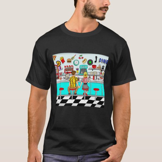1950年代のカップルがダイナーで手を握り Tシャツ (正面)