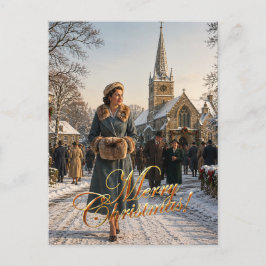 1950年代のクリスマスのイギリスの村の女性 シーズンポストカード