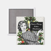 1950年代のクリスマスのサイン付き女性 マグネット (正面/裏面)