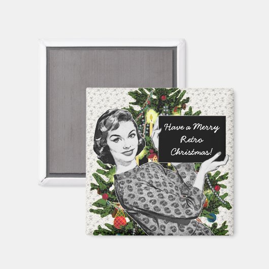 1950年代のクリスマスのサイン付き女性 マグネット (正面/裏面)