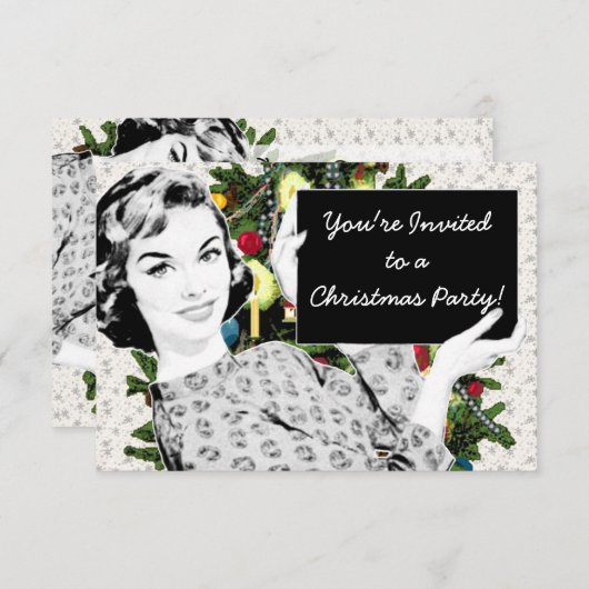 1950年代のクリスマスのサイン付き女性 招待状 (正面/裏面)