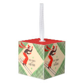 1950年代のクリスマススキーヤー キューブオーナメント (裏面アングル)