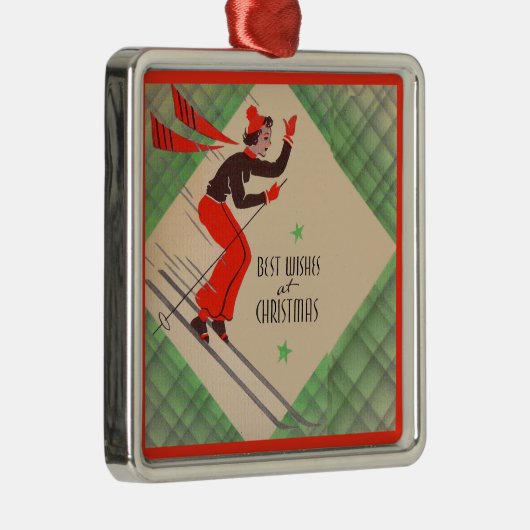 1950年代のクリスマススキーヤー メタルオーナメント (右)