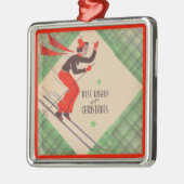 1950年代のクリスマススキーヤー メタルオーナメント (左)
