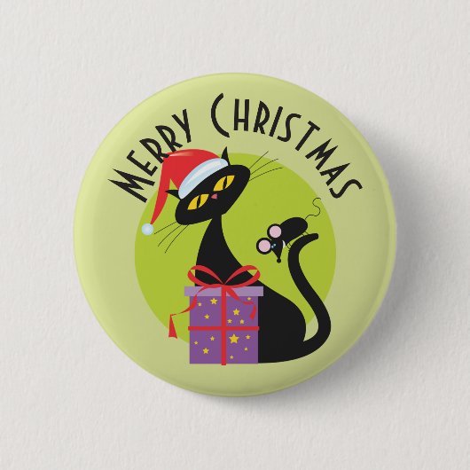 1950年代のクリスマス猫とマウス 缶バッジ (正面)