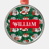 1950年代のグリーンヴィンテージクリスマスキットンパターン名 メタルオーナメント (正面)