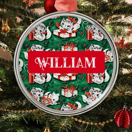 1950年代のグリーンヴィンテージクリスマスキットンパターン名 メタルオーナメント