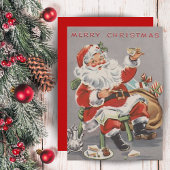 1950年代のサンタと紅茶とクッキーのクリスマスカスタムクリスマス シーズンカード