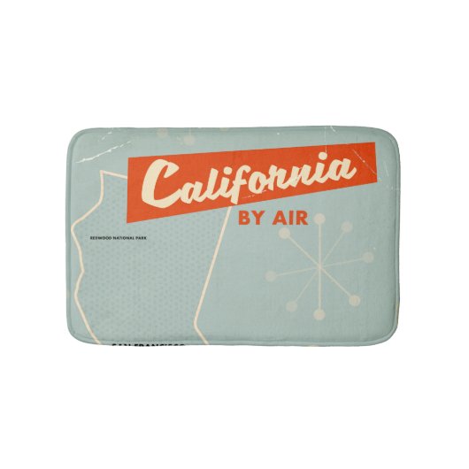 1950年代のスタイルカリフォルニア「by air」旅行ポスター バスマット (正面)