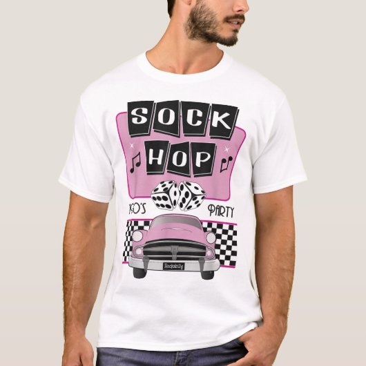 1950年代のソックホップダンス衣装レトロ50年代ピンクロッカ Tシャツ (正面)