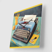 1950年代のタイプライターとイメージ スクエア壁時計 (傾斜)