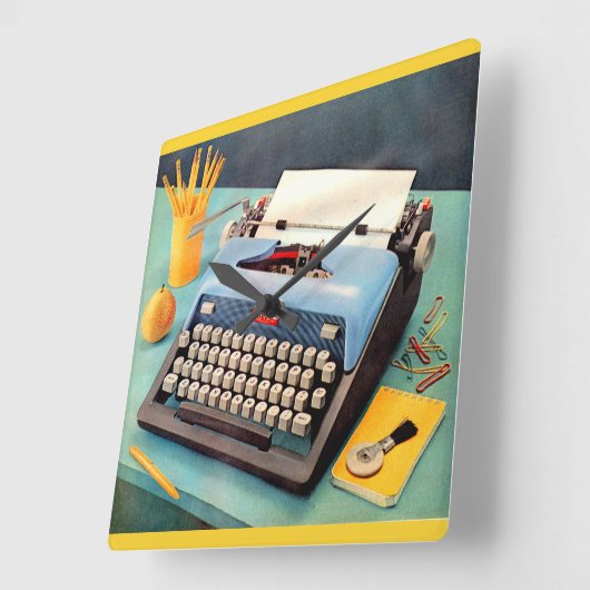 1950年代のタイプライターとイメージ スクエア壁時計 (傾斜)